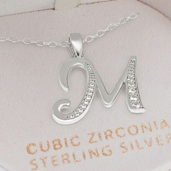 Sterling Silver 'M' Initial Necklace w/ Christmas Ornament Gift Box Stunning NWT - Picture 4 of 6